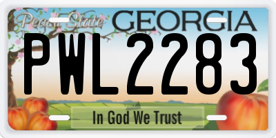 GA license plate PWL2283