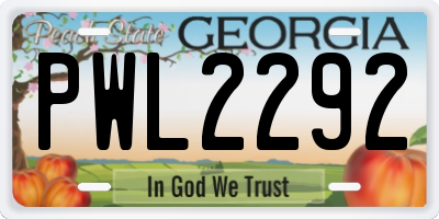 GA license plate PWL2292