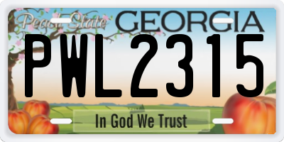 GA license plate PWL2315