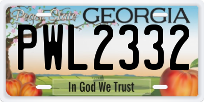 GA license plate PWL2332