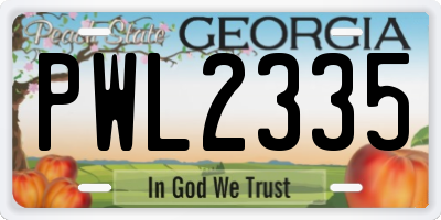 GA license plate PWL2335