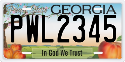 GA license plate PWL2345