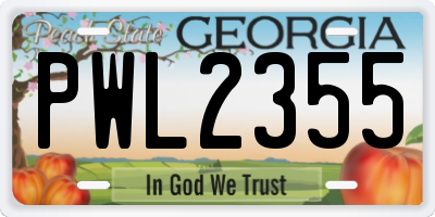GA license plate PWL2355