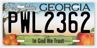 GA license plate PWL2362