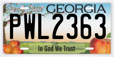 GA license plate PWL2363