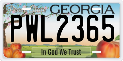 GA license plate PWL2365