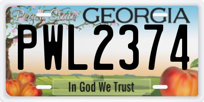 GA license plate PWL2374