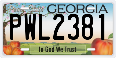 GA license plate PWL2381