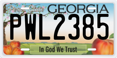 GA license plate PWL2385