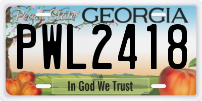 GA license plate PWL2418