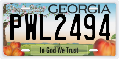 GA license plate PWL2494