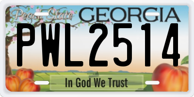 GA license plate PWL2514