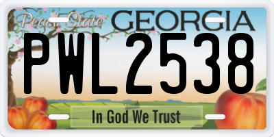 GA license plate PWL2538