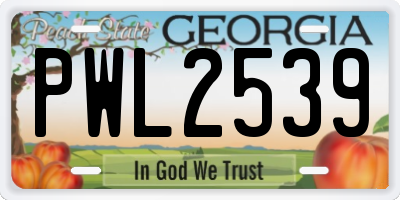 GA license plate PWL2539