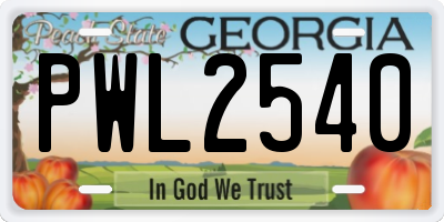 GA license plate PWL2540