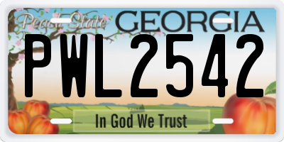 GA license plate PWL2542
