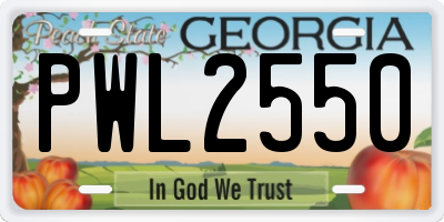GA license plate PWL2550