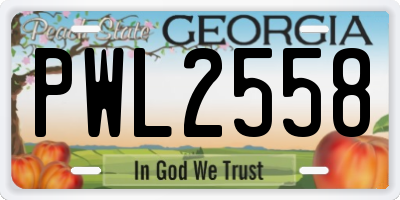 GA license plate PWL2558