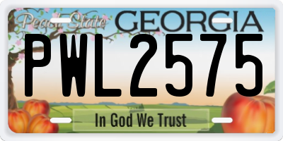 GA license plate PWL2575