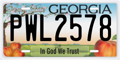 GA license plate PWL2578
