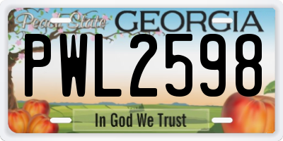 GA license plate PWL2598