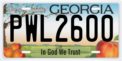 GA license plate PWL2600