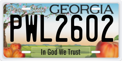 GA license plate PWL2602