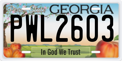 GA license plate PWL2603