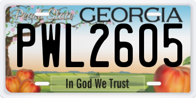 GA license plate PWL2605
