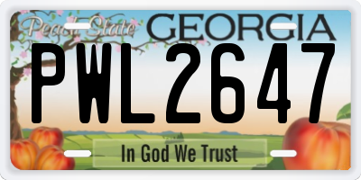 GA license plate PWL2647