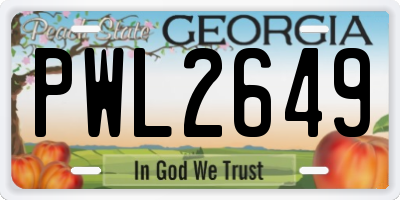 GA license plate PWL2649