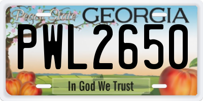 GA license plate PWL2650