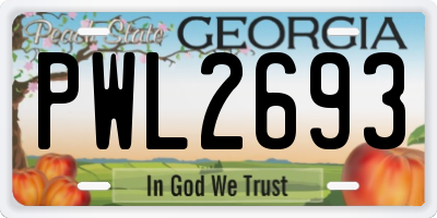 GA license plate PWL2693