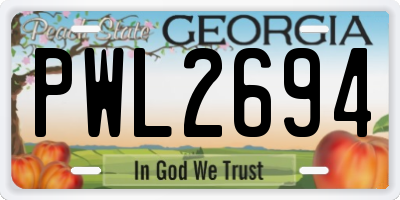 GA license plate PWL2694