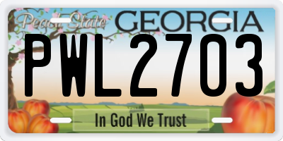 GA license plate PWL2703