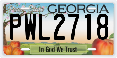 GA license plate PWL2718