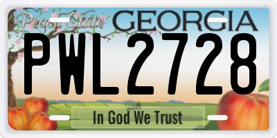 GA license plate PWL2728