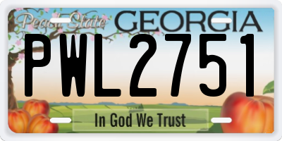 GA license plate PWL2751