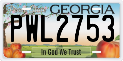 GA license plate PWL2753