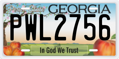 GA license plate PWL2756