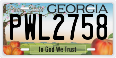 GA license plate PWL2758