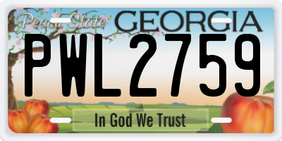 GA license plate PWL2759