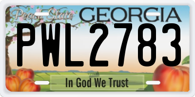GA license plate PWL2783