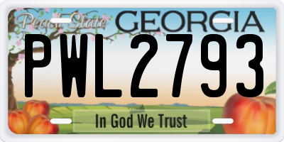GA license plate PWL2793