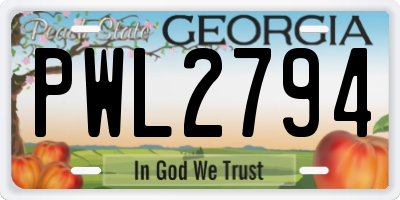 GA license plate PWL2794