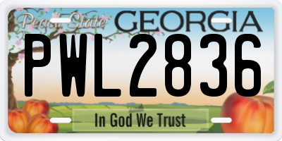 GA license plate PWL2836