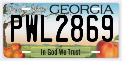 GA license plate PWL2869