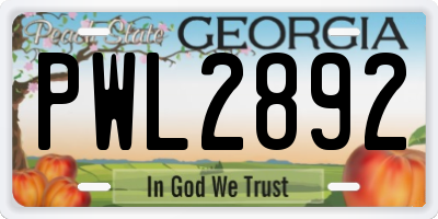 GA license plate PWL2892