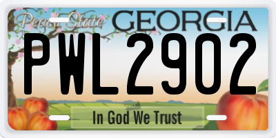 GA license plate PWL2902