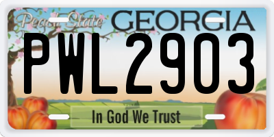 GA license plate PWL2903